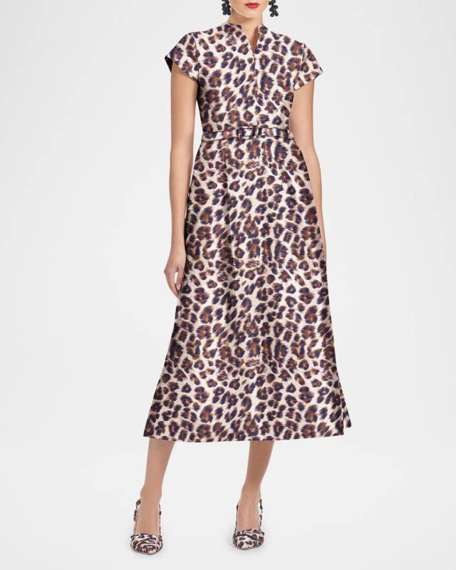 Martine Belted Leopard-Print Midi Dress